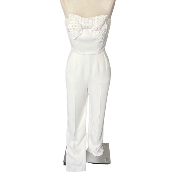 NWT SALONI Sabine Embellished Bow Cady Jumpsuit In Ivory - Picture 5 of 15